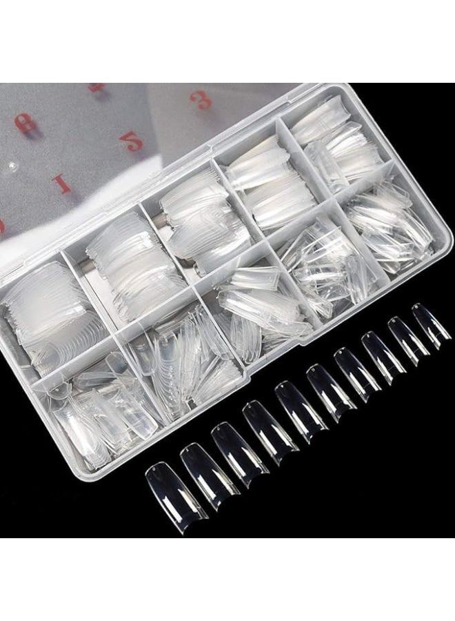 مجموعة أطراف أظافر صناعية للنساء من الأكريليك بنقشة فرنسية بنصف تغطية مع صندوق من 10 مقاسات أطراف أظافر لصالونات التجميل والتركيب في المنزل بنفسك، 500 قطعة (شفاف) - Image 3